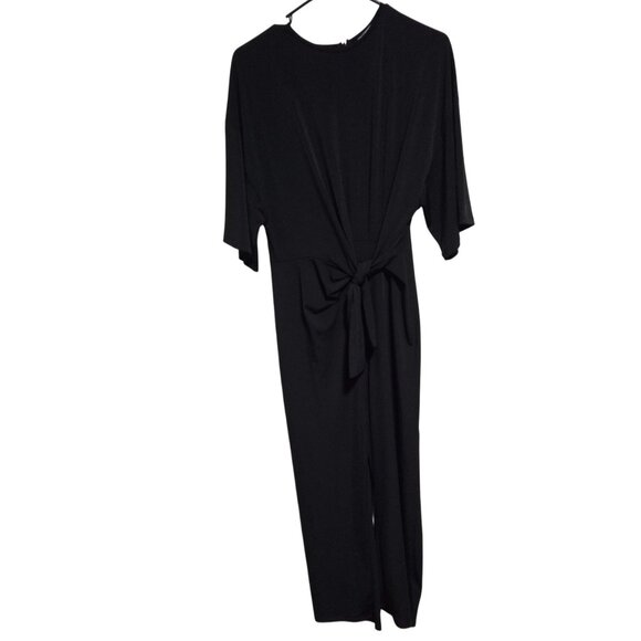 Zara Trafaluc Black Knot Front Jumpsuit Womens Size Small Half Sleeves Back Zip - Picture 3 of 7